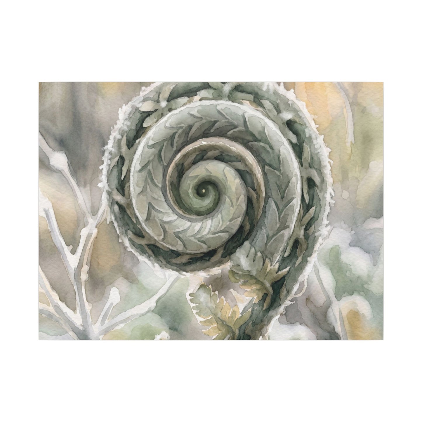 Winter Fern Unfurling Watercolor Canvas Art | Cozy Decor