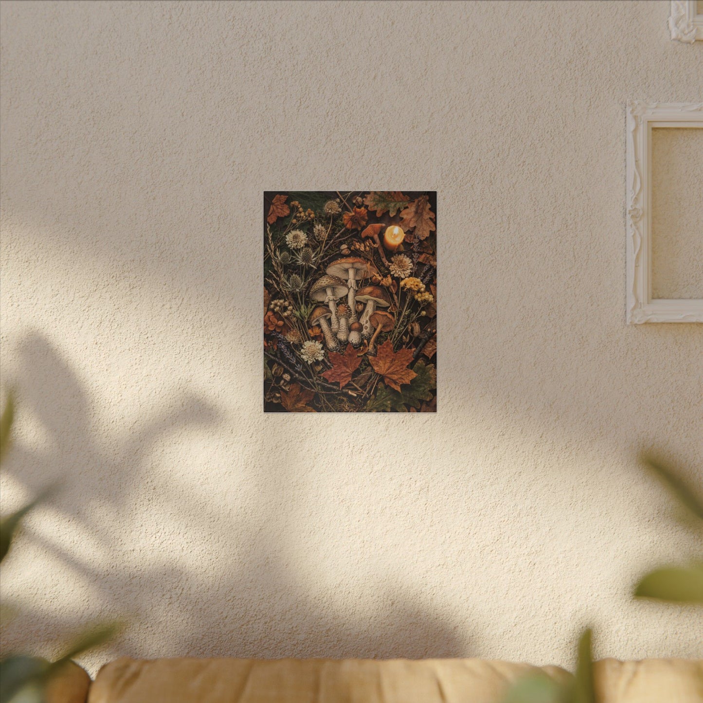 Autumn Dried Flowers Mushroom Illustration Canvas Art | Earthy Decor