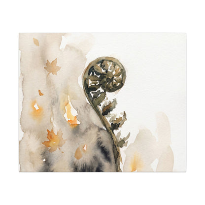 Fern Unfurling Watercolor Canvas Art | Earthy Japandi Art