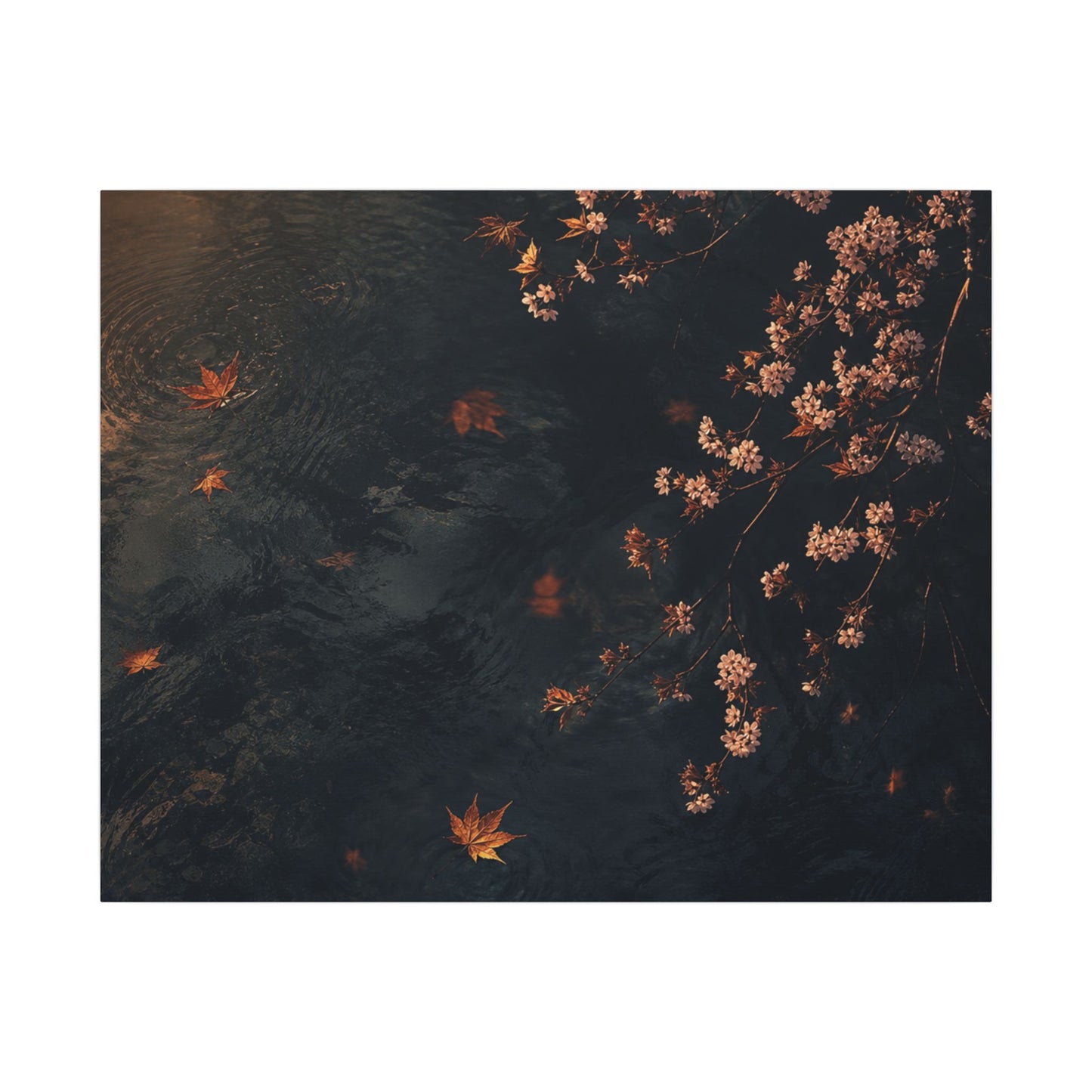 Golden Hour Cherry Blossom Canvas Art - Dark Japandi Kanso
