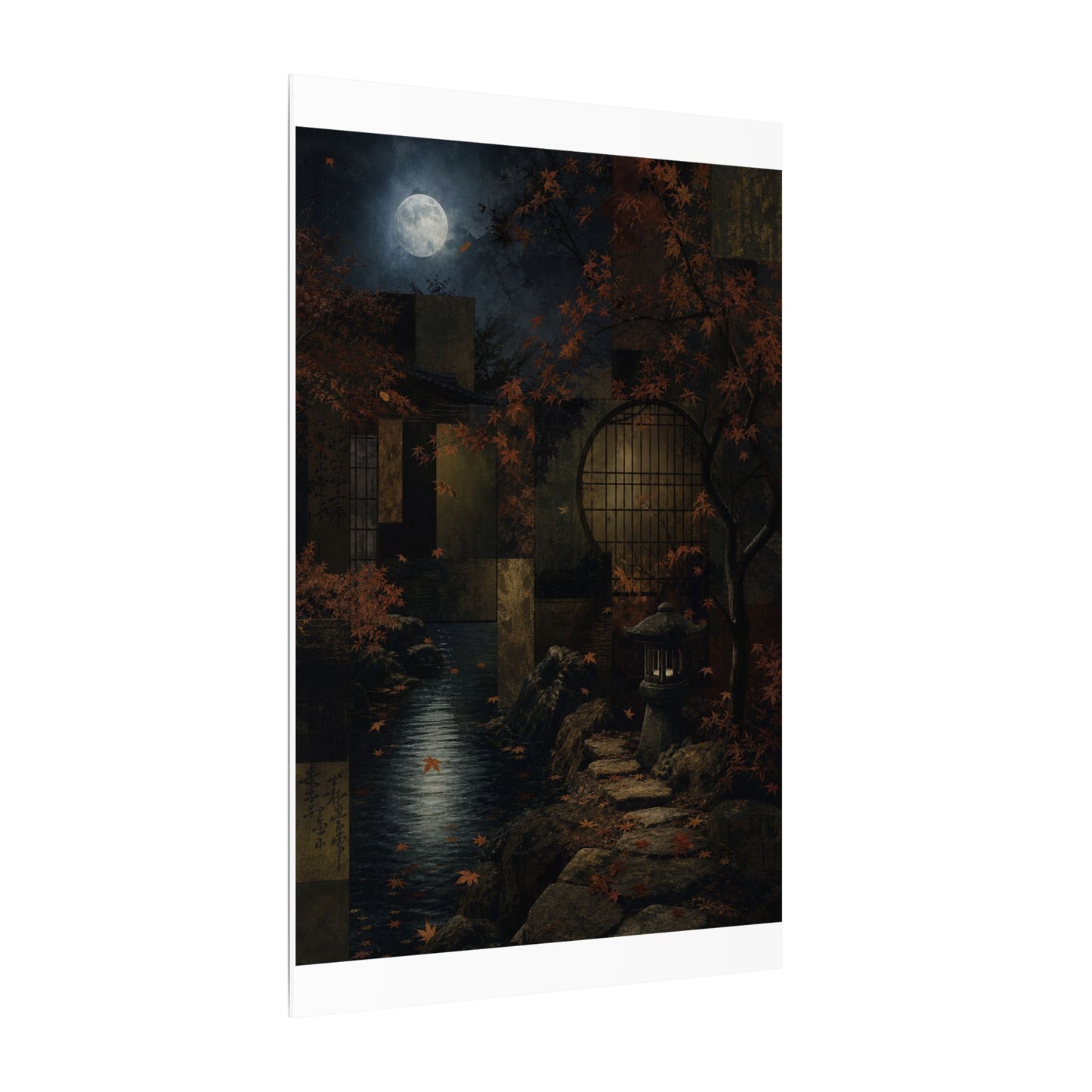 Moonlight Moonlit Garden Canvas Art - Dark Japandi Shibui