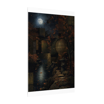Moonlight Moonlit Garden Canvas Art - Dark Japandi Shibui