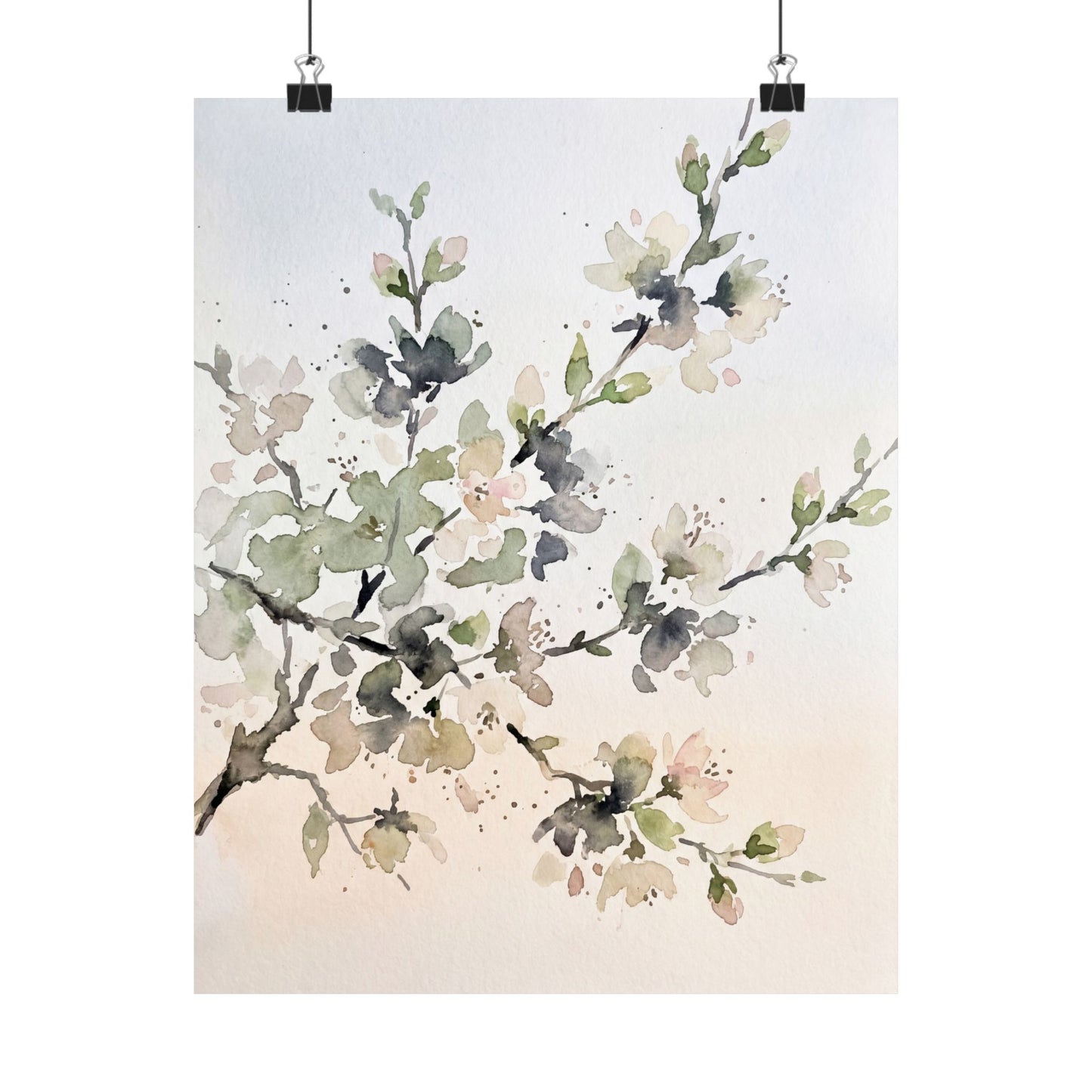 Spring Cherry Blossom Watercolor Wall Art Print | Warm Decor