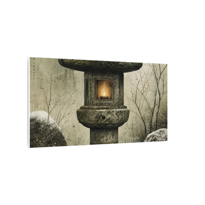 Stone Lantern Winter Canvas Art | Japandi Neutral Design