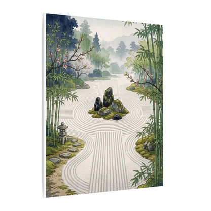 Rock Garden Ukiyo E Inspired Canvas Art | Contemplative Zen Art