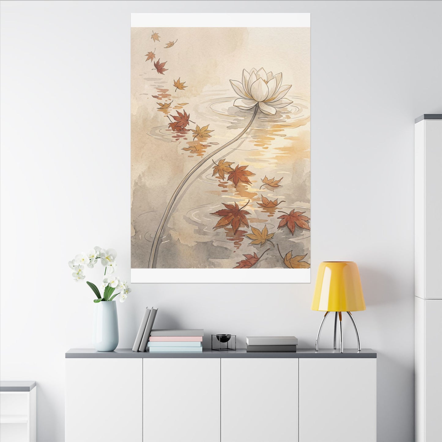 Lotus Flower Canvas Art | Autumn Japandi Minimal Line Art