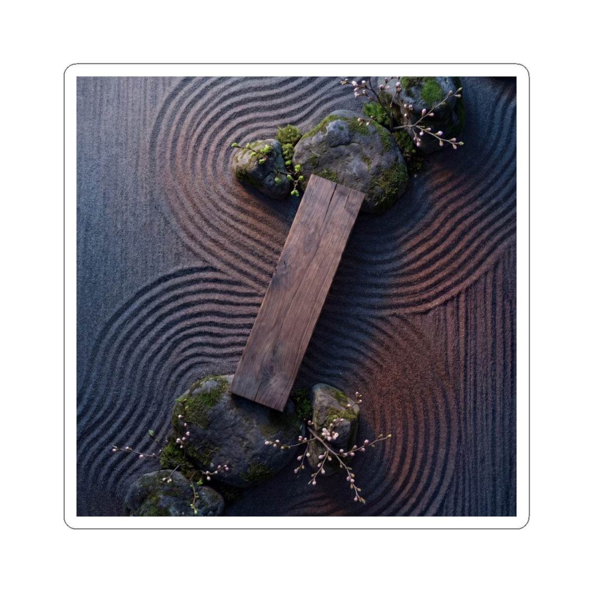 Dark Japandi Rock Garden in Dawn | Moody Minimal Sticker
