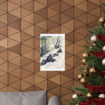Zen Rock Garden in Dappled | Sumi E Wall Art Print