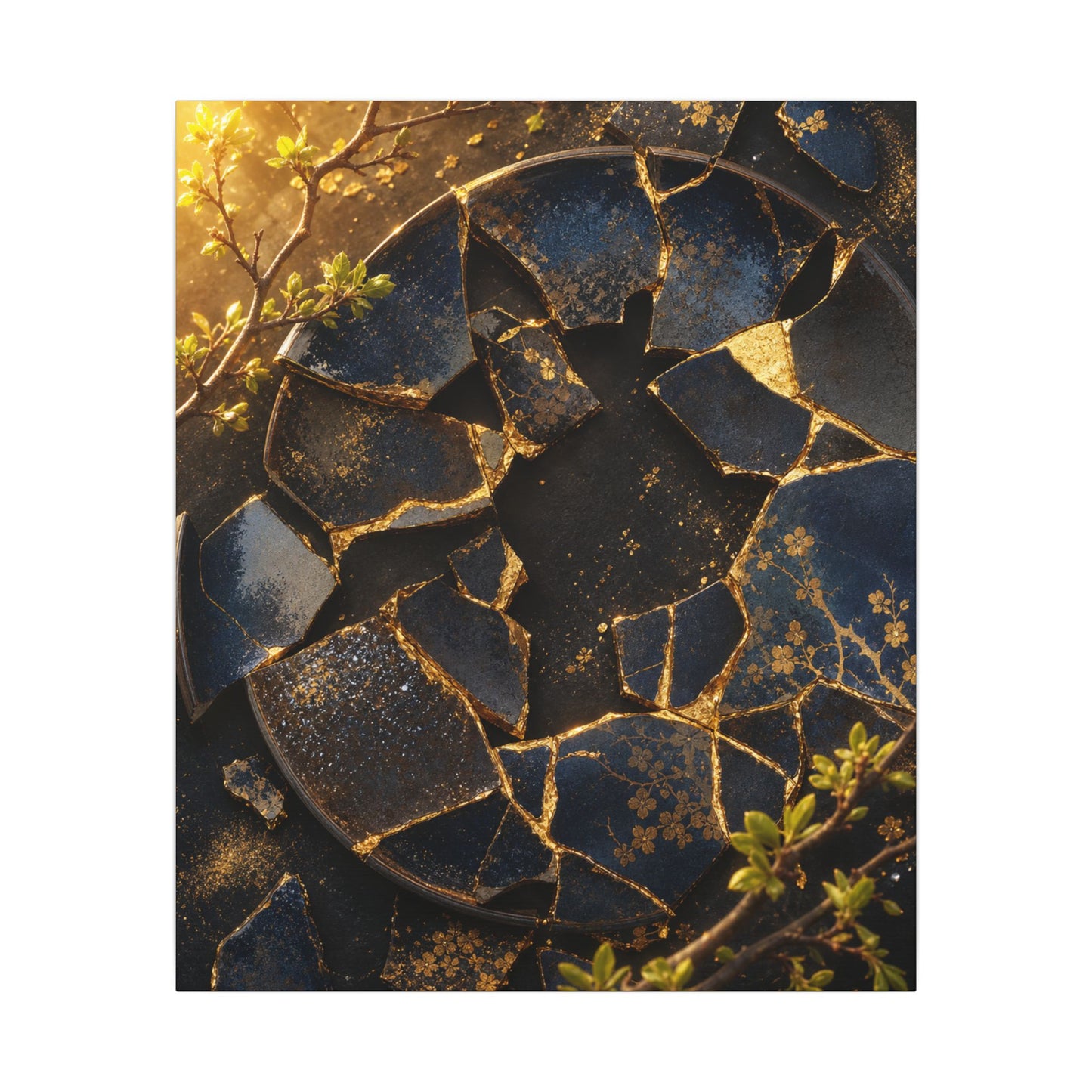 Golden Hour Broken Pottery Canvas Art - Kintsugi Ma