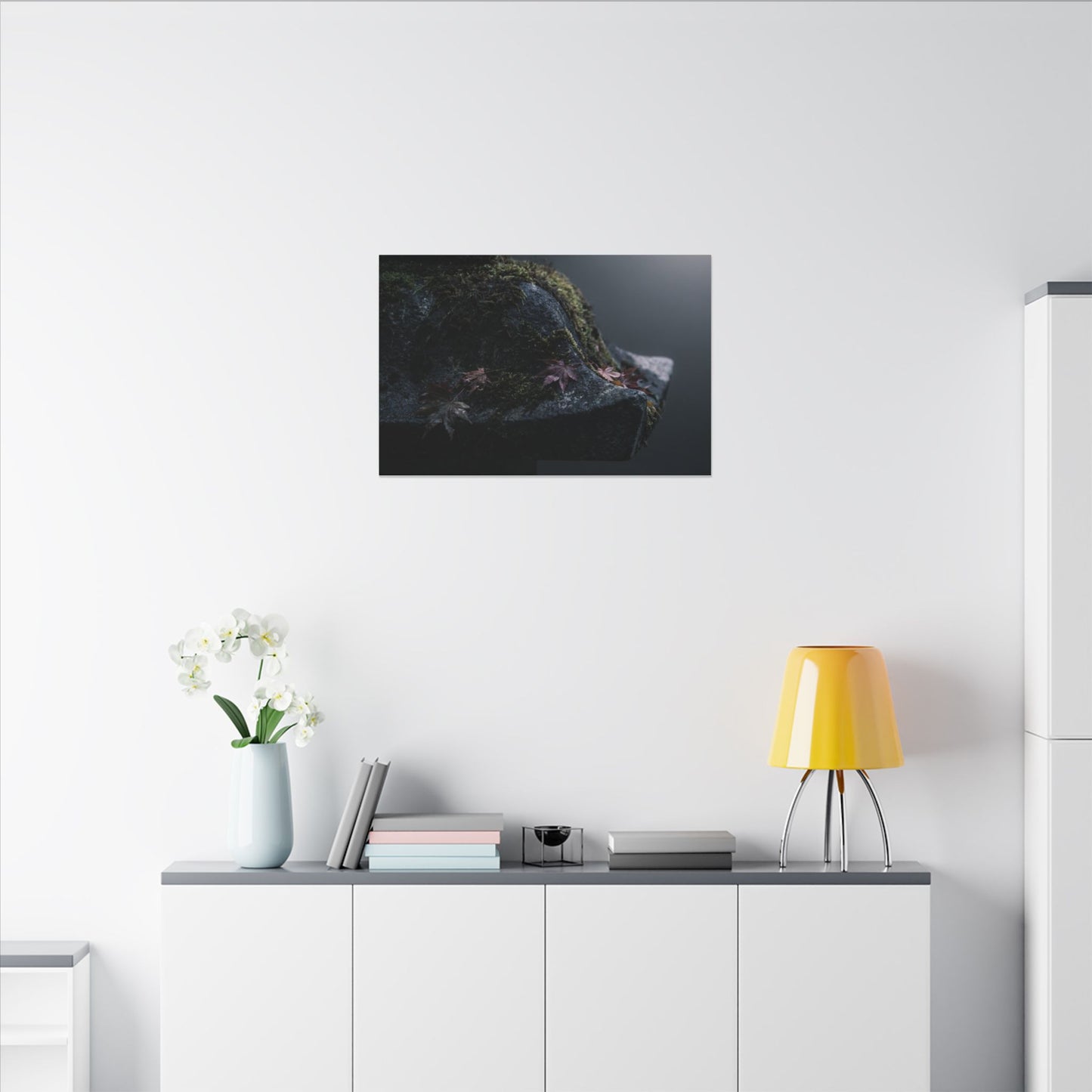 Stone Lantern Moody Minimal Canvas Art | Sophisticated Dark Japandi Art