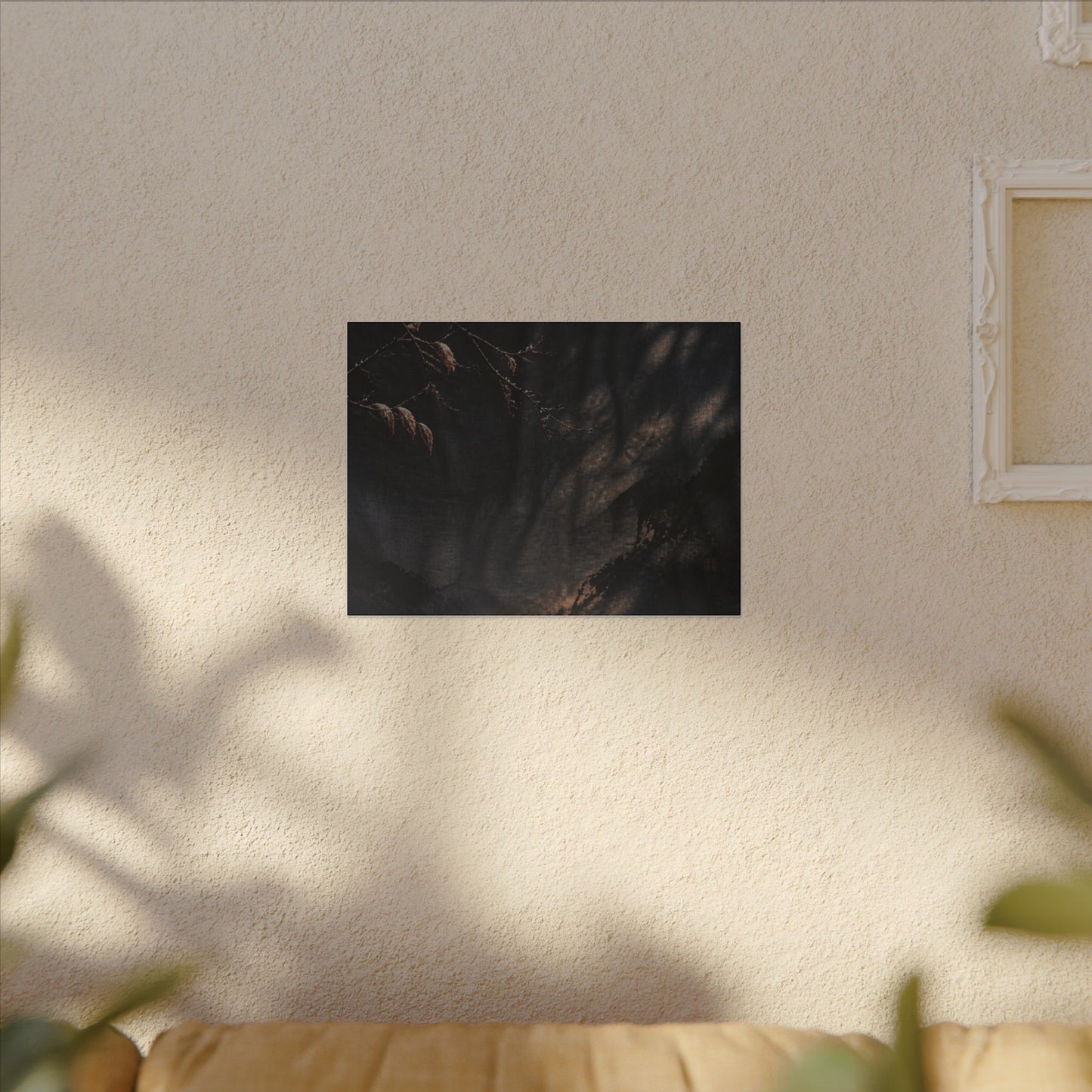 Atmospheric Silk Drape Canvas Art - Charcoal Ink Dark Japandi