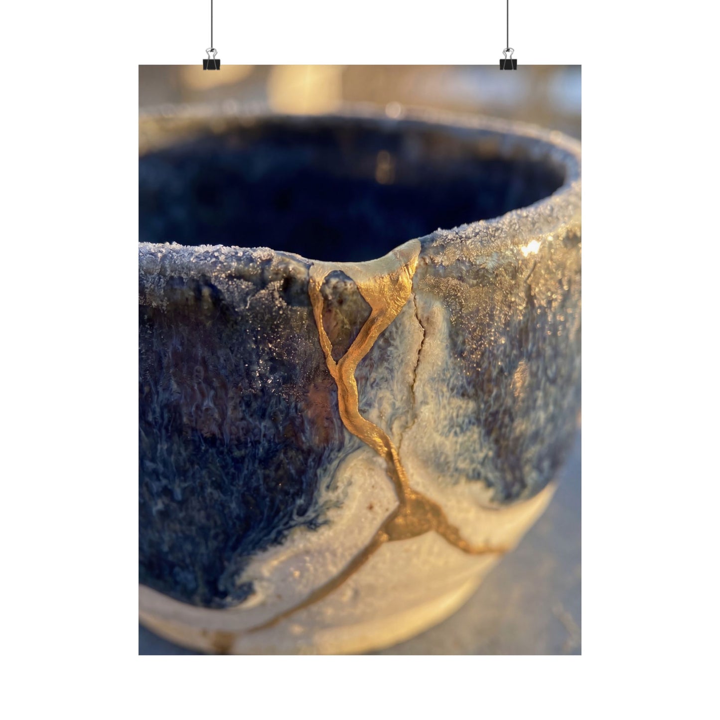 Kintsugi Ceramic Bowl in Golden Hour | Gold Vein Wall Art Print