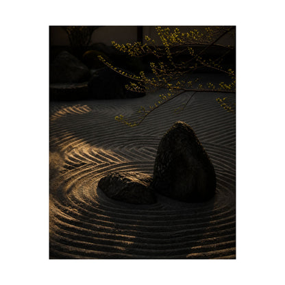 Golden Hour Rock Garden Wall Art Print - Dark Japandi Ma