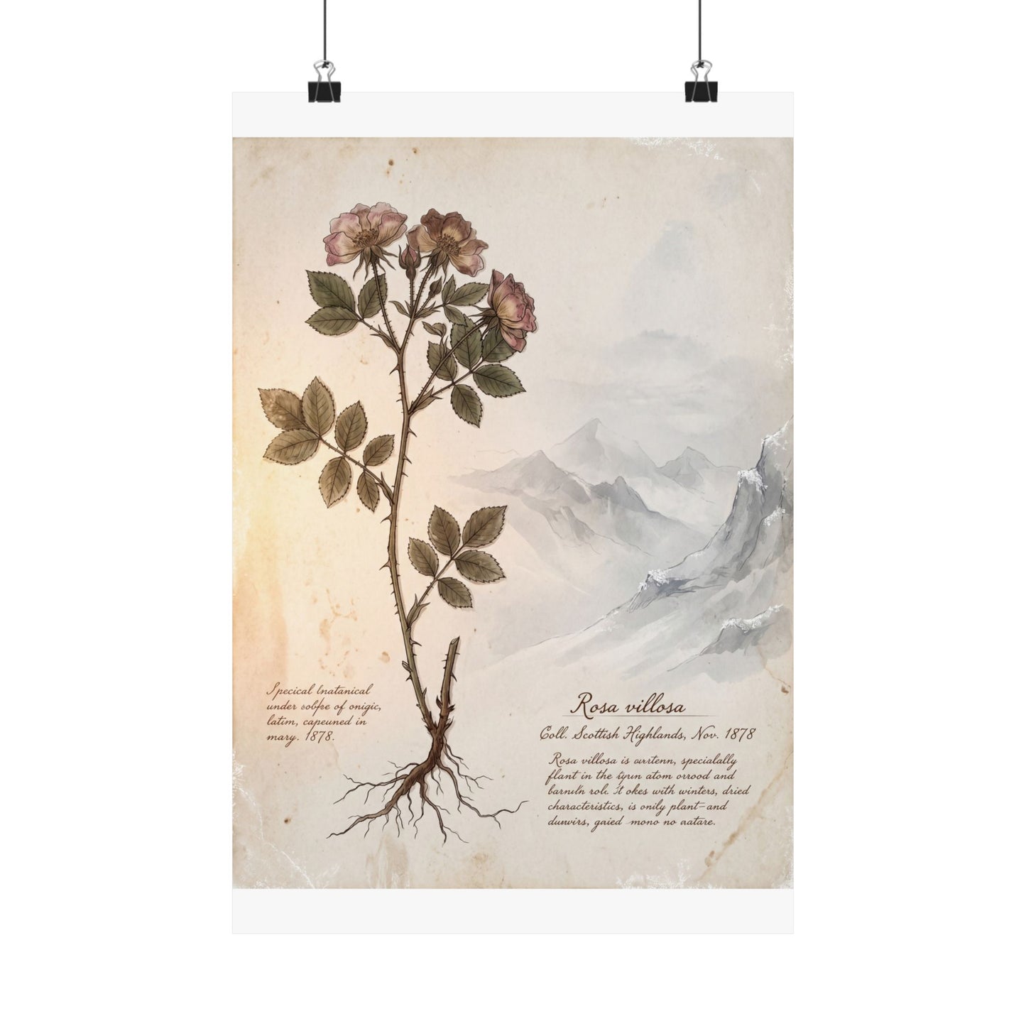 Winter Mountain Mist Herbarium Wall Art Print | Rustic Decor