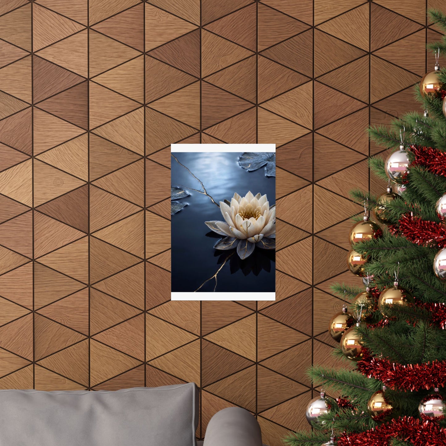 Winter Lotus Flower Gold Vein Wall Art Print | Resilient Decor