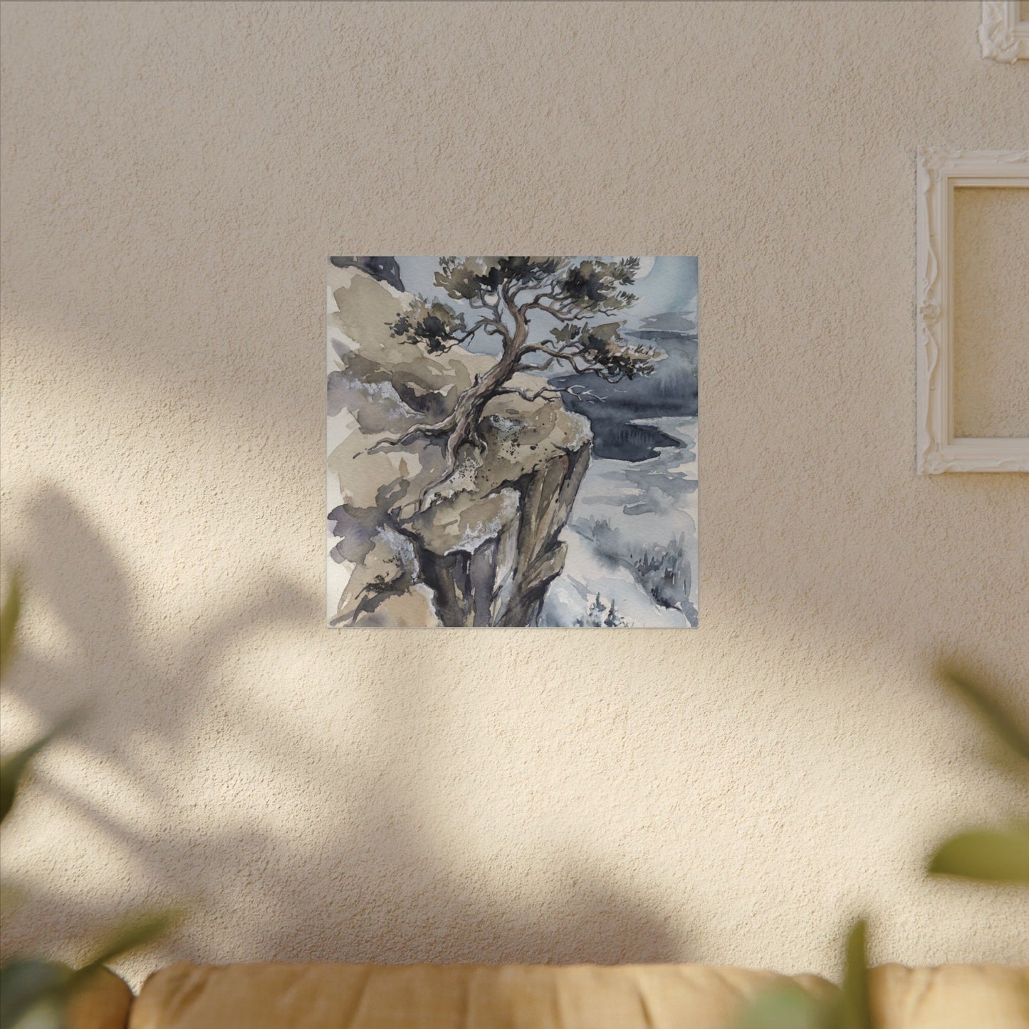 Pine Tree Canvas Art | Winter Japandi Watercolor Art