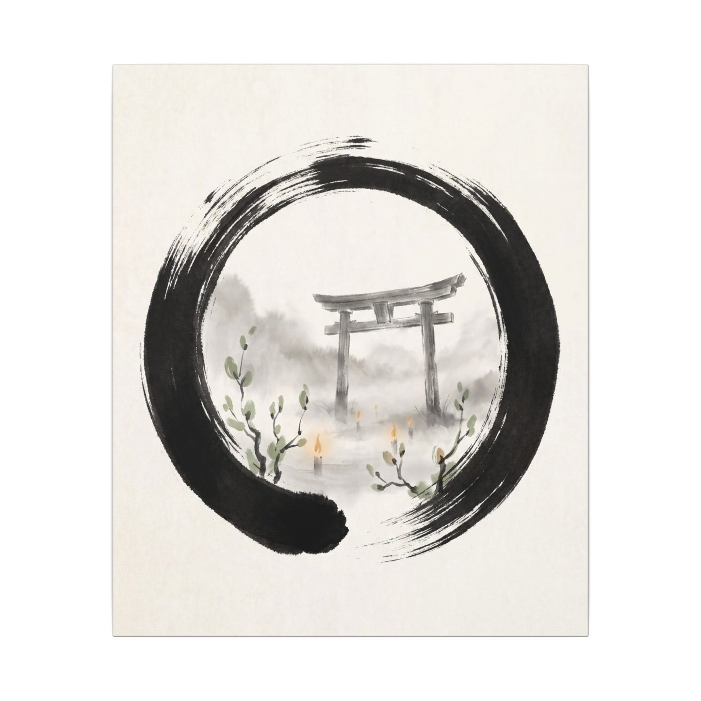 Spring Torii Gate Enso Canvas Art | Tranquil Decor