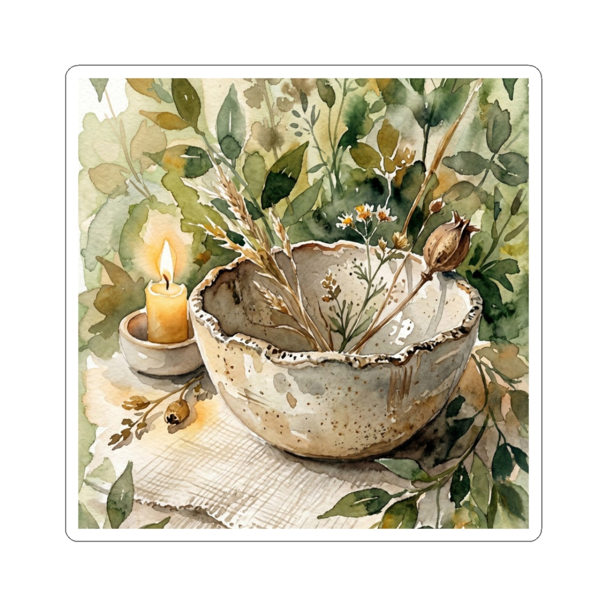 Japandi Ceramic Bowl in Candlelight | Watercolor Sticker