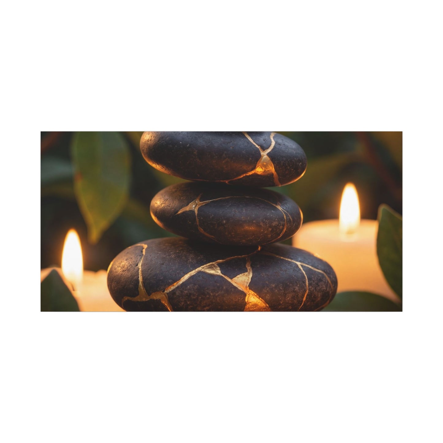 Summer River Stones Gold Vein Canvas Art | Philosophical Decor