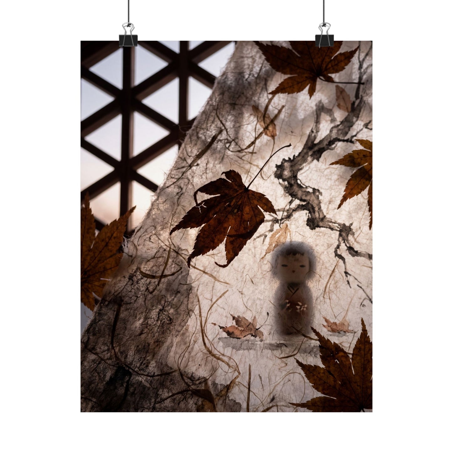 Shoji Screen Autumn Wall Art Print | Dark Japandi Bold Design