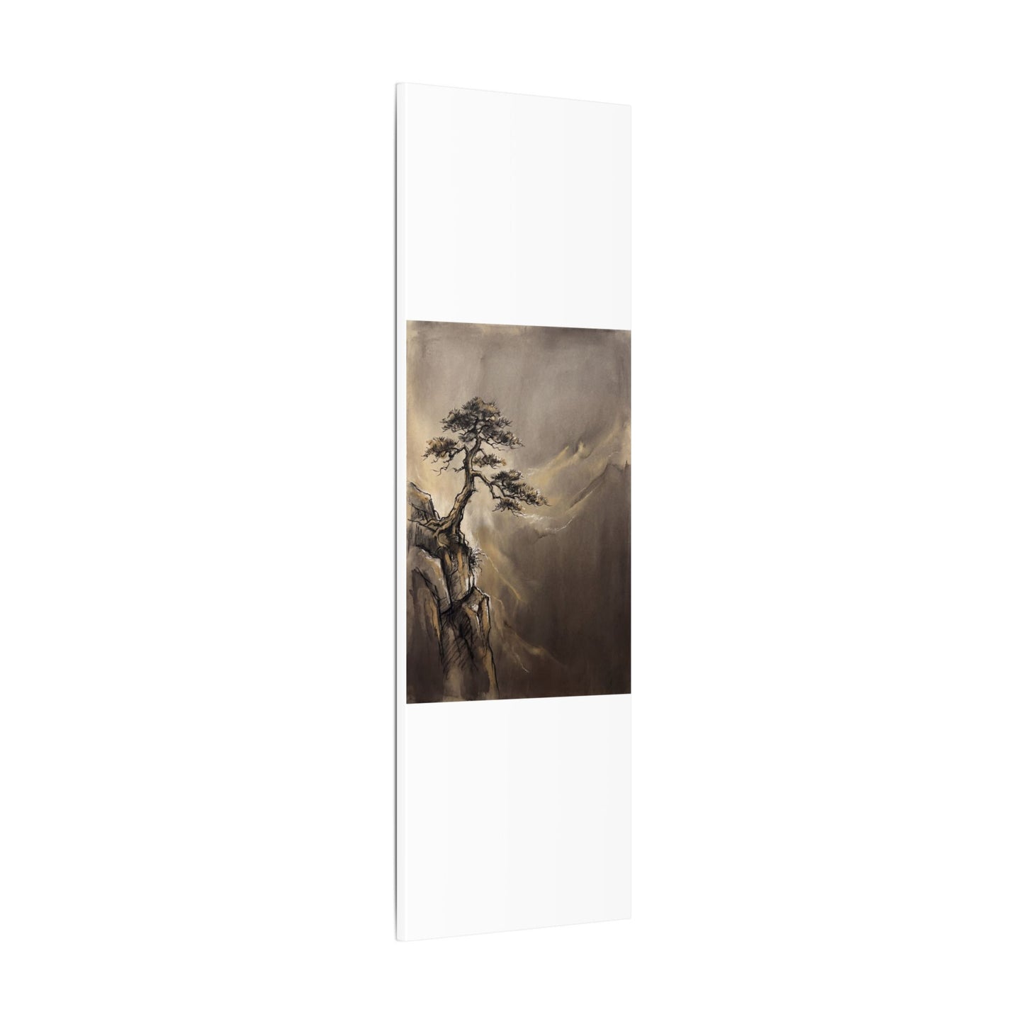 Pine Tree Charcoal Ink Canvas Art | Luxurious Dark Japandi Art
