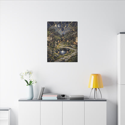 Kintsugi Moonlit Garden in Candlelight | Gold Vein Canvas Art