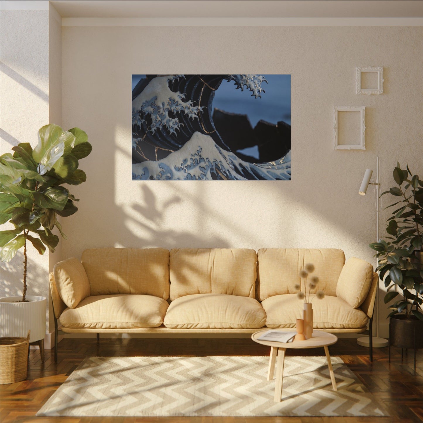 Ocean Wave Canvas Art | Winter Kintsugi Gold Repair Art
