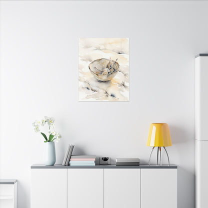 Ceramic Bowl Canvas Art | Winter Japandi Watercolor Art