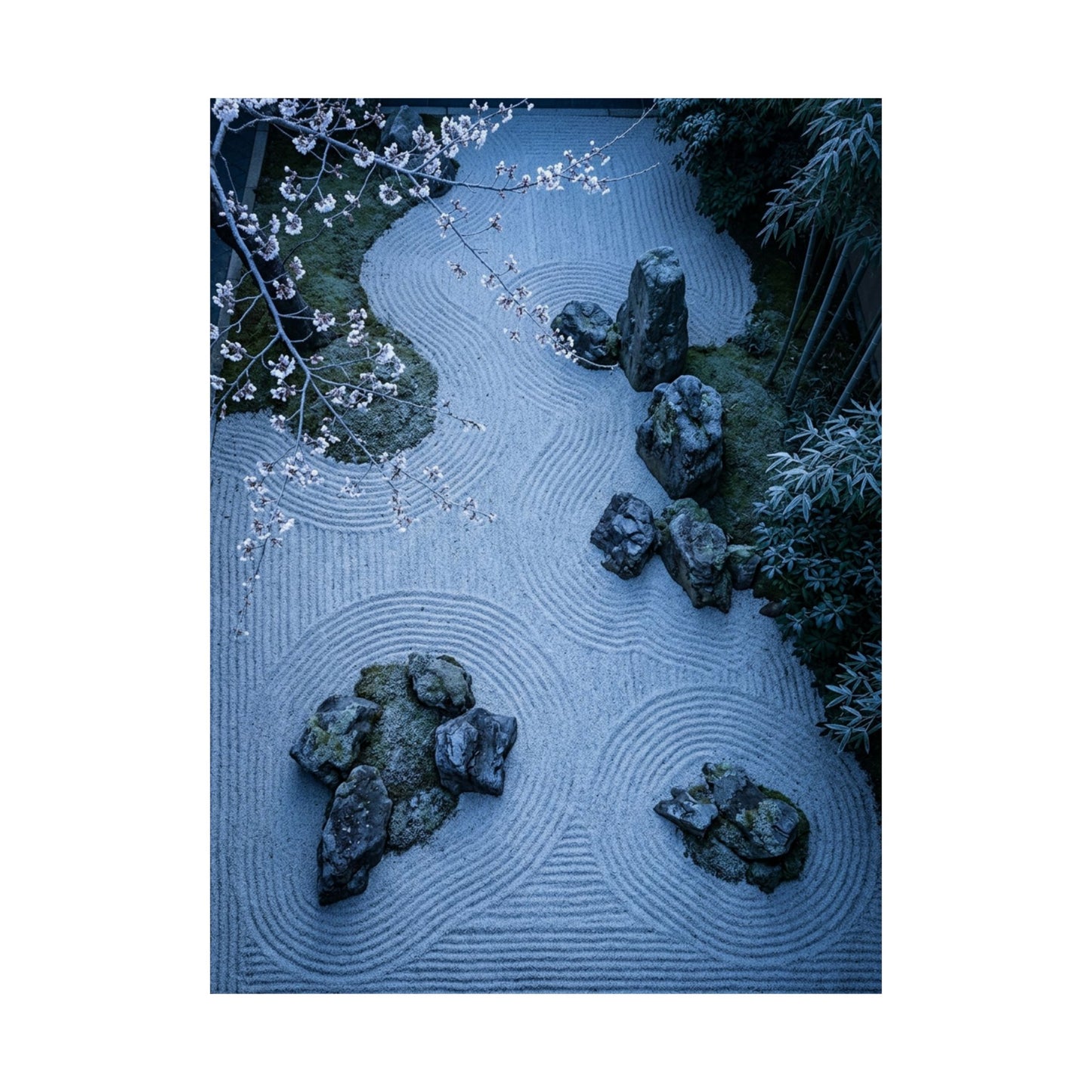 Zen Cherry Blossom in Moonlight | Karesansui Wall Art Print