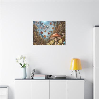 Autumn Cherry Blossom Mushroom Illustration Canvas Art | Enchanting Decor