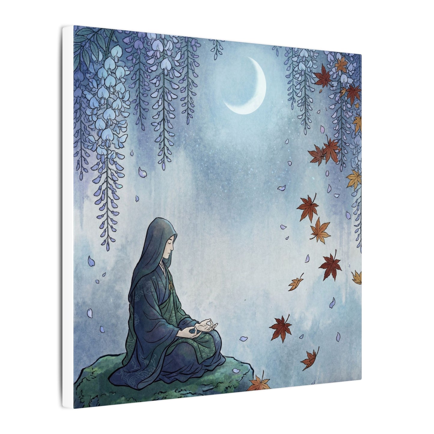 Zen Wisteria in Moonlight | Ukiyo E Inspired Canvas Art