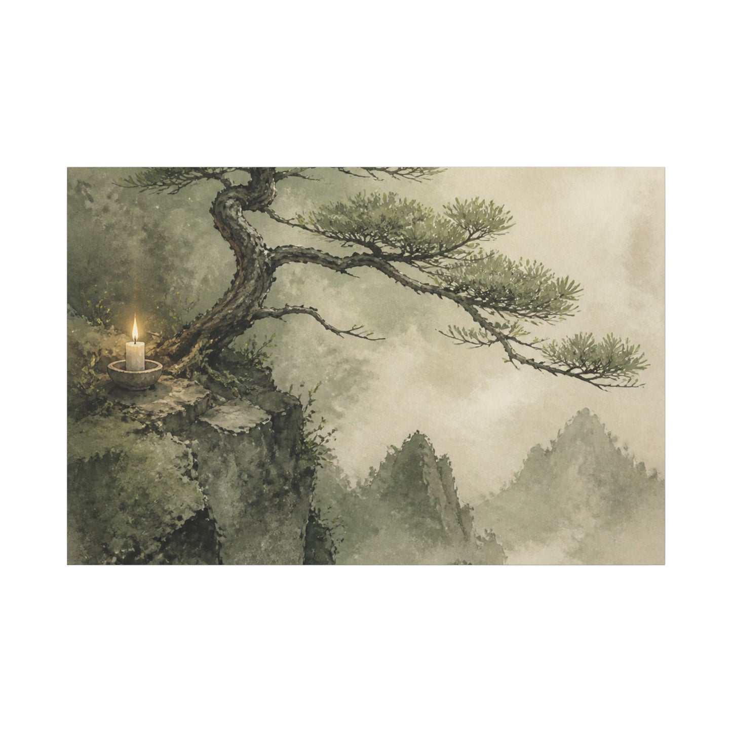 Candlelight Pine Tree Canvas Art - Japandi Kanso