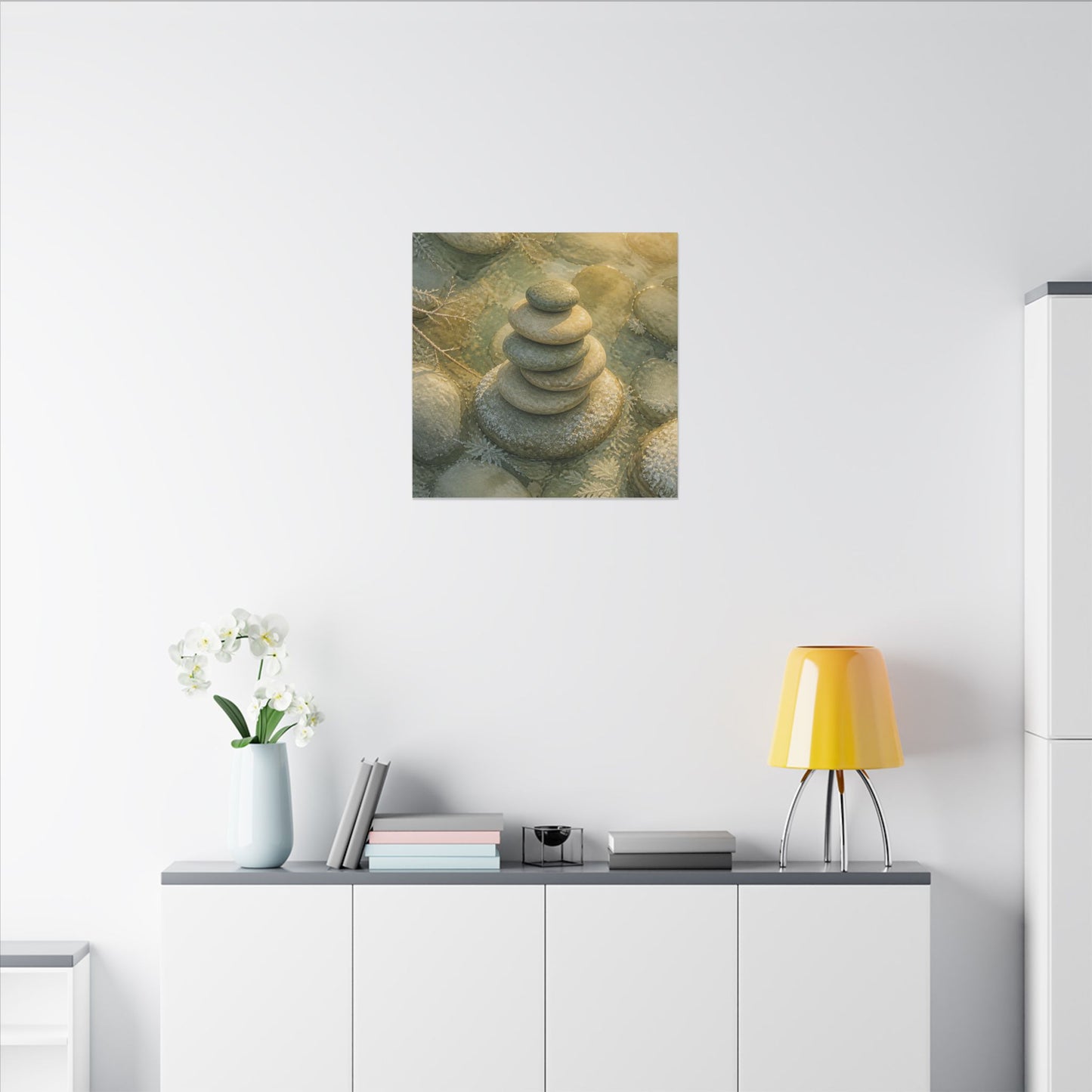 River Stones Watercolor Canvas Art | Elegant Japandi Art