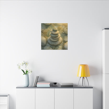 River Stones Watercolor Canvas Art | Elegant Japandi Art