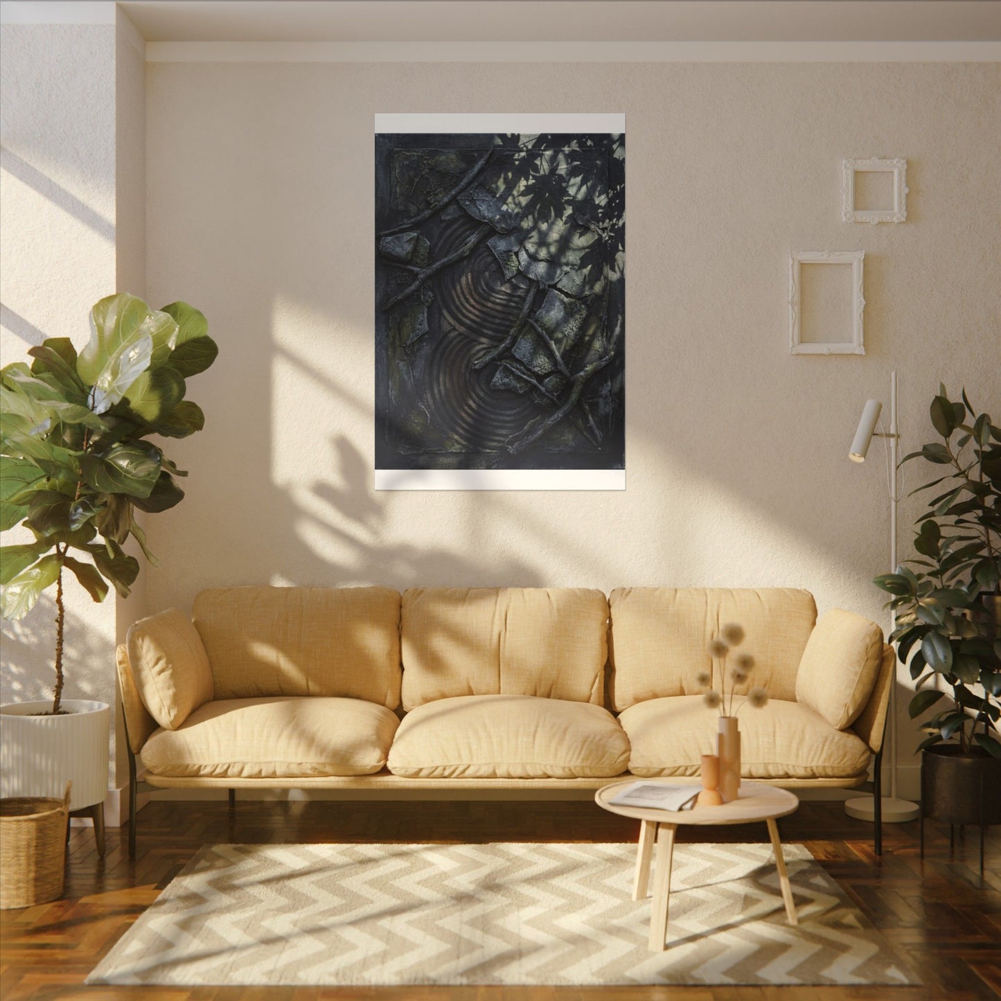 Rock Garden Canvas Art | Winter Dark Japandi Dark Texture Art