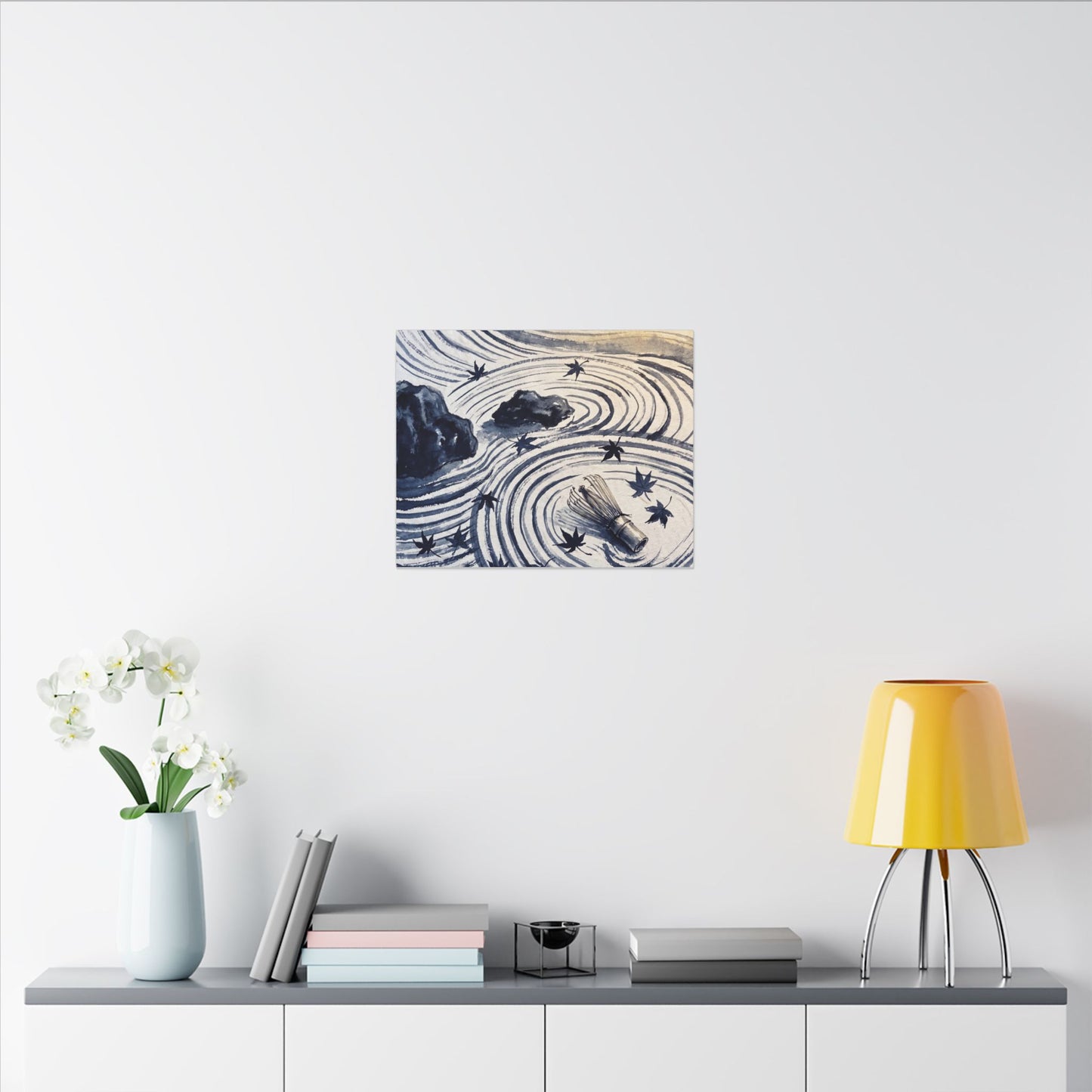 Zen Rock Garden in Golden Hour | Sumi E Canvas Art