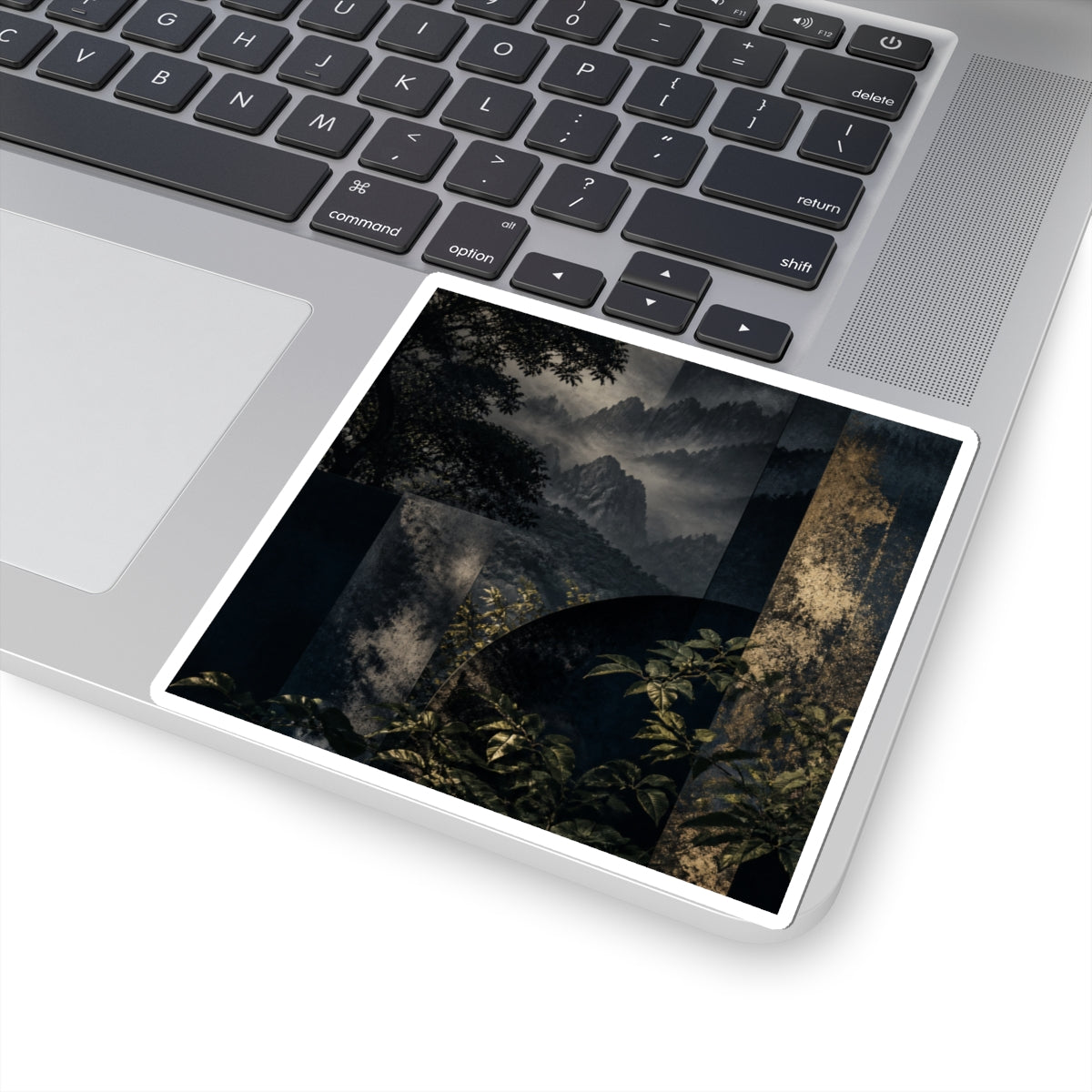 Moody Mountain Mist Sticker - Moody Minimal Dark Japandi