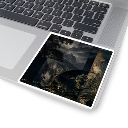 Moody Mountain Mist Sticker - Moody Minimal Dark Japandi