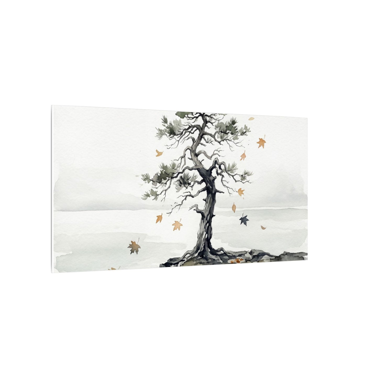 Japandi Pine Tree in Overcast | Watercolor Canvas Art