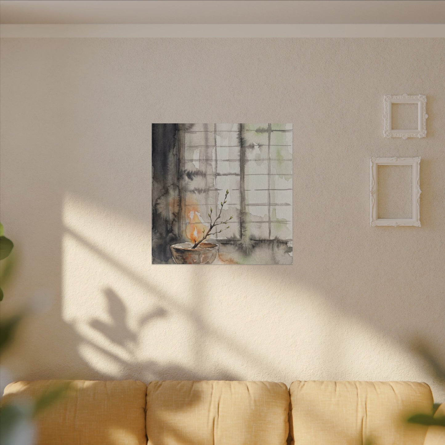 Shoji Screen Canvas Art | Spring Japandi Watercolor Art