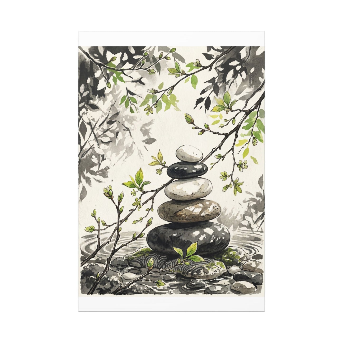 Spring River Stones Japanese Pattern Canvas Art | Elegant Decor