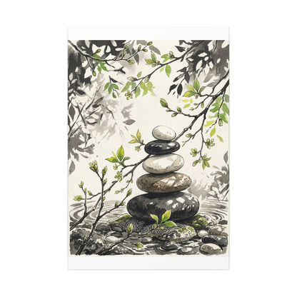 Spring River Stones Japanese Pattern Canvas Art | Elegant Decor
