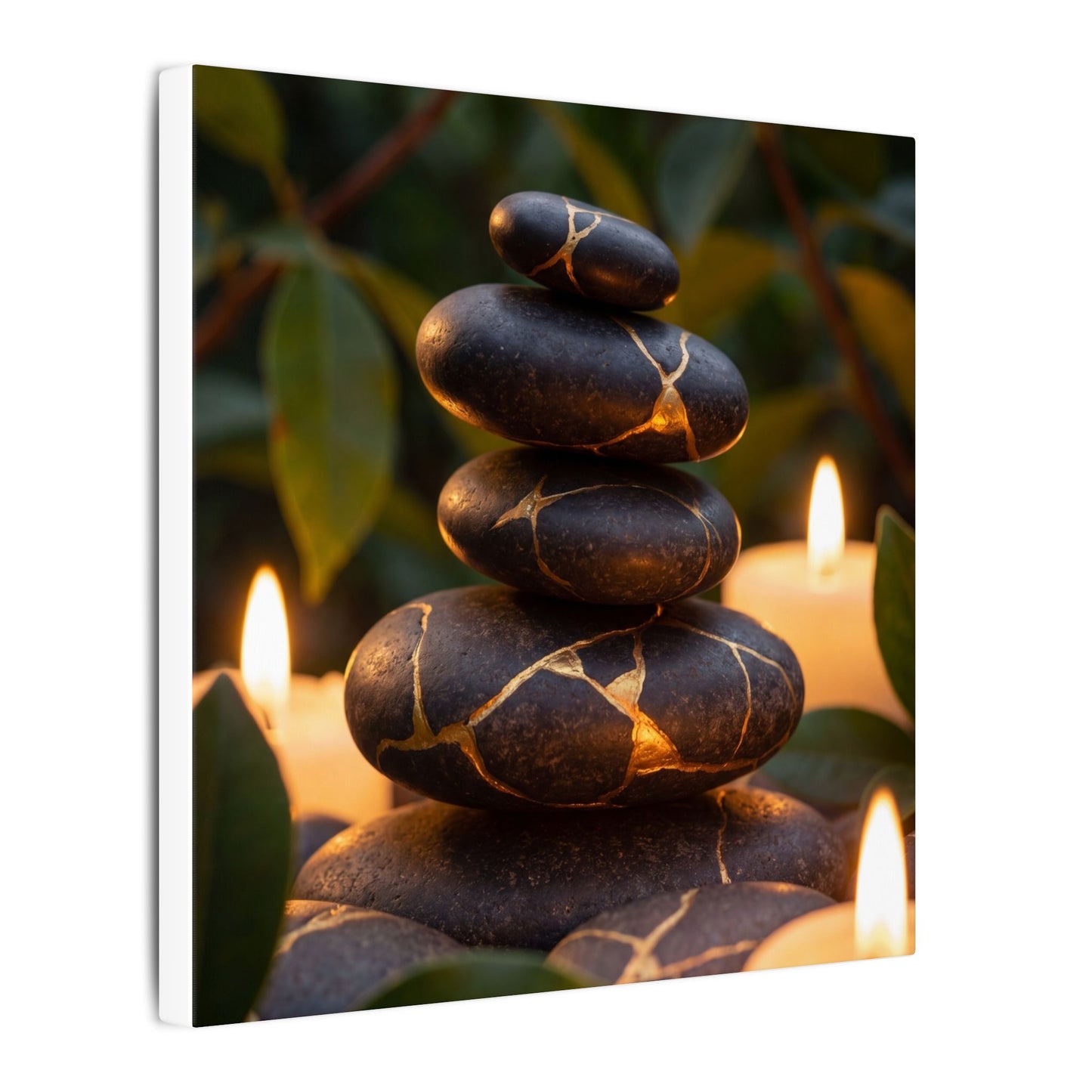Summer River Stones Gold Vein Canvas Art | Philosophical Decor