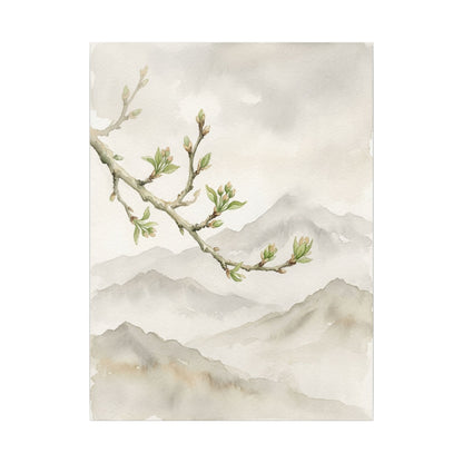 Spring Mountain Mist Watercolor Canvas Art | Cozy Decor