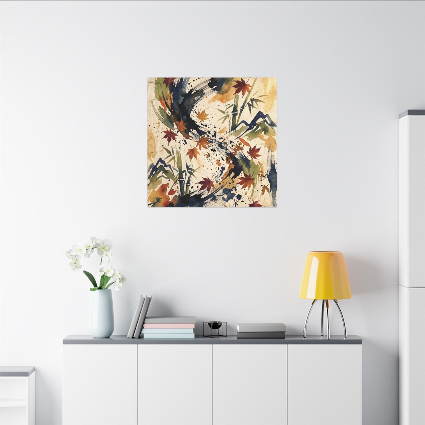 Golden Hour Ink Brushstroke Canvas Art - Zen Shibui