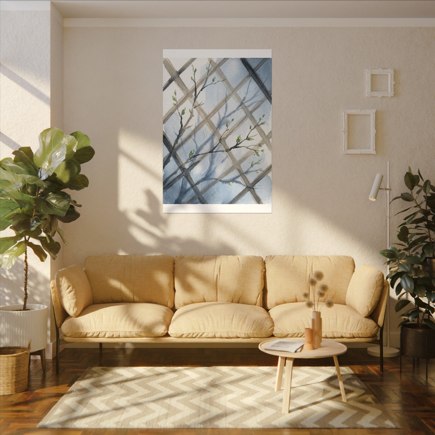Shoji Screen Canvas Art | Spring Japandi Watercolor Art