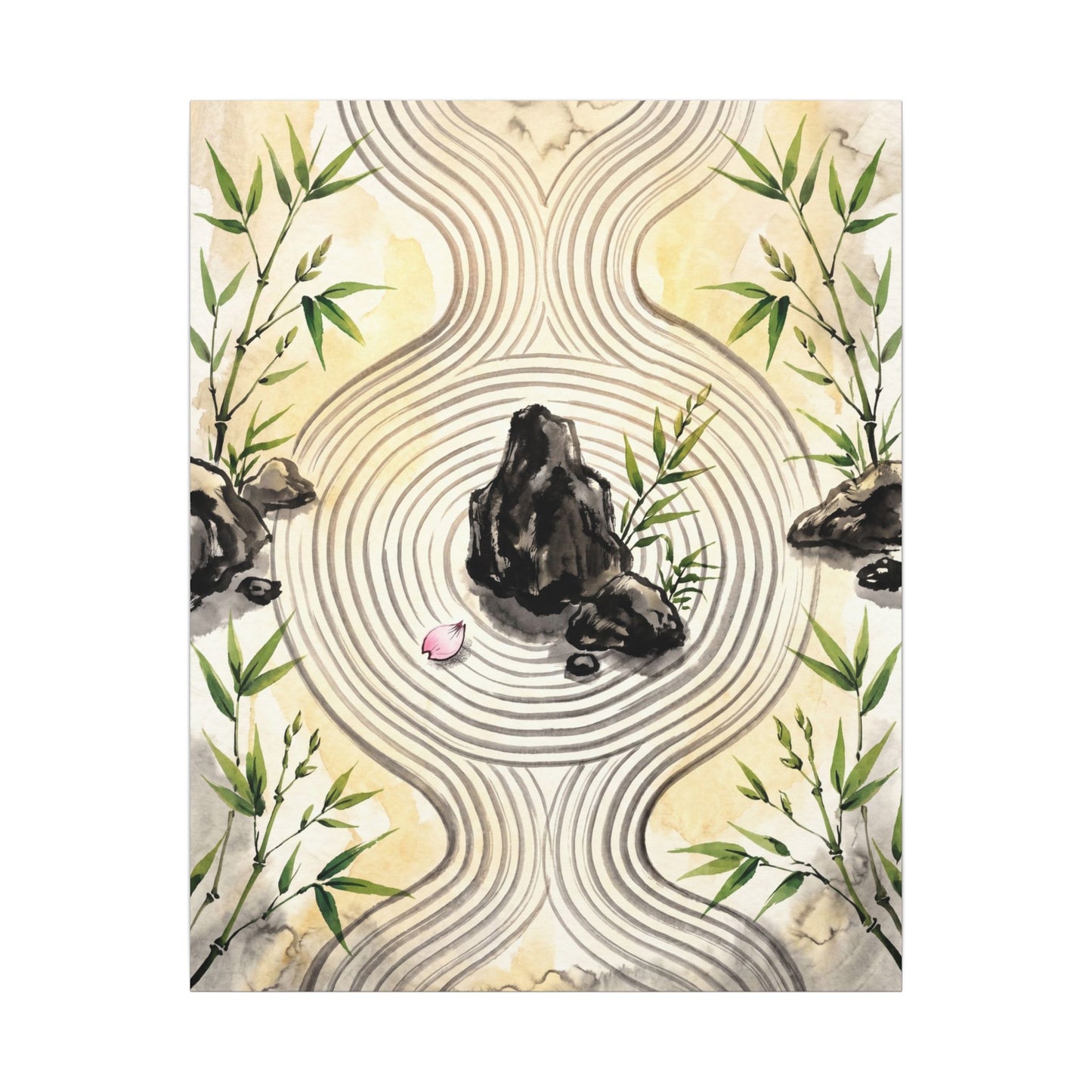 Zen Rock Garden in Golden Hour | Sumi E Canvas Art