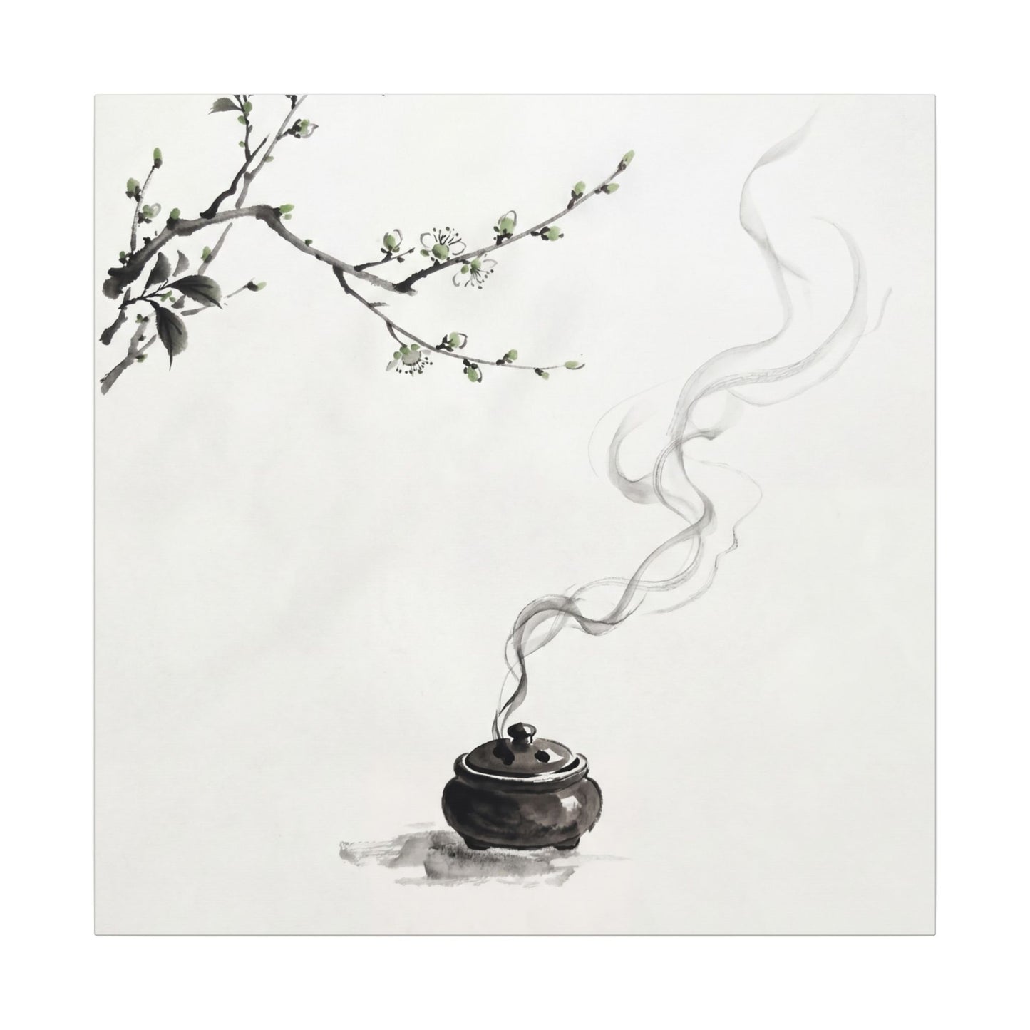 Calm Incense Smoke Canvas Art - Sumi E Zen