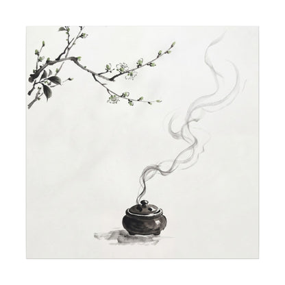 Calm Incense Smoke Canvas Art - Sumi E Zen