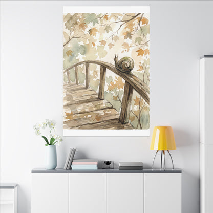 Wooden Bridge Canvas Art | Autumn Japandi Watercolor Art